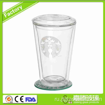 Стеклянная чашка с двойными стенками и крышкой